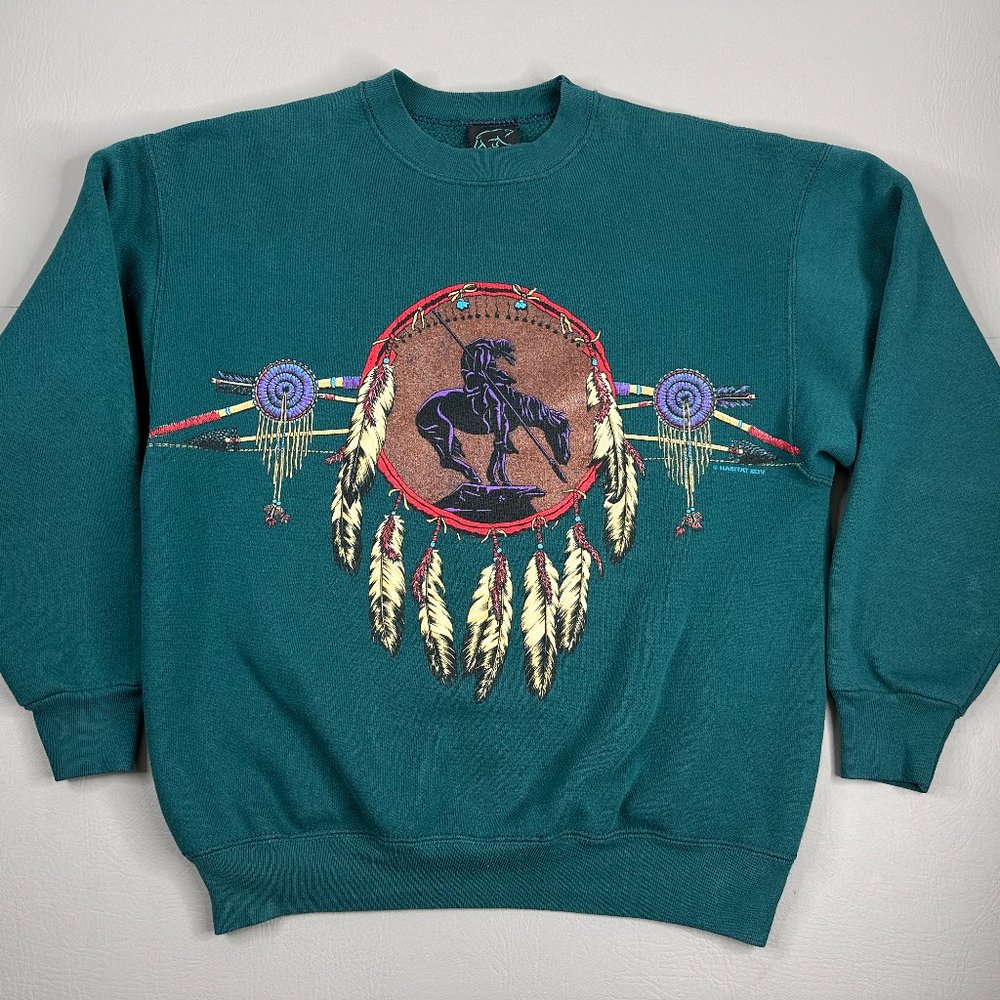 Vintage Habitat Crew Neck Sweatshirt 90's End Of Trail Native American Medium
